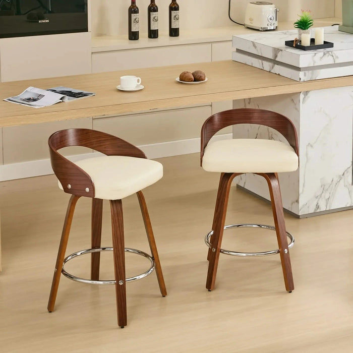 Bar Stools Set of 2, Swivel Bar Height Stools with Low Back, Wood Bar Chairs with Soft Cushion Seat, 25-Inch Seat Height (Beige, 25' Counter Height) Default -DTYStore