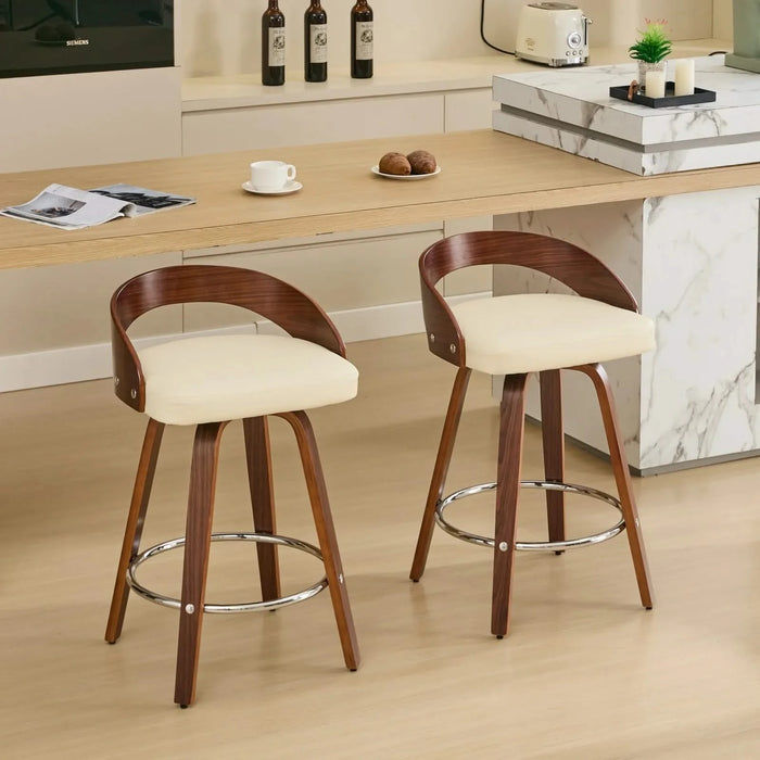Bar Stools Set of 2, Swivel Bar Height Stools with Low Back, Wood Bar Chairs with Soft Cushion Seat, 25-Inch Seat Height (Beige, 25' Counter Height) Default -DTYStore