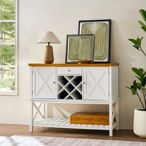 Bar cabinet Console Table with 2-Door Cabinet & 1 Drawers, Coffee Bar, Wine rack,Entryway Table with Storage Shelf, Sofa Tables Buffet Sideboard for Kitchen, Hallway, Dining, Living Room, White Default -DTYStore