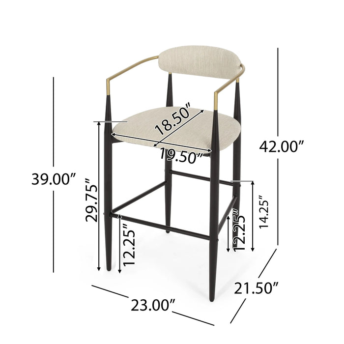 Barstools Set of 2, Counter Height Upholstered Bar Stools with Backs and Iron Legs for Kitchen Island, Beige Fabric Seating 260LBS Weight Capacity Default -DTYStore