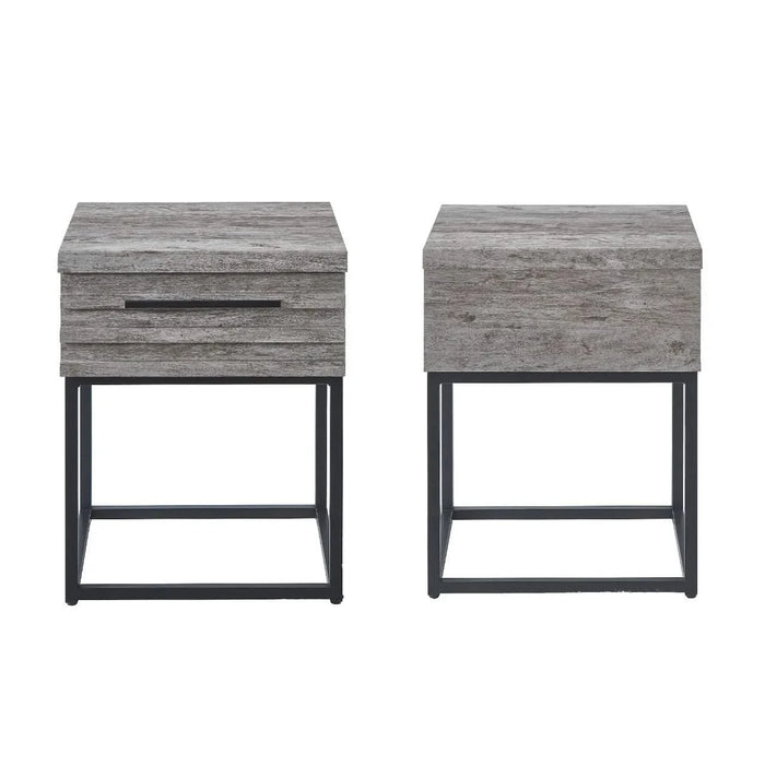 Belize 3-Piece Upholstered Bedroom Set, Tufted Wingback Bed with Two Gray Nightstands Default -DTYStore