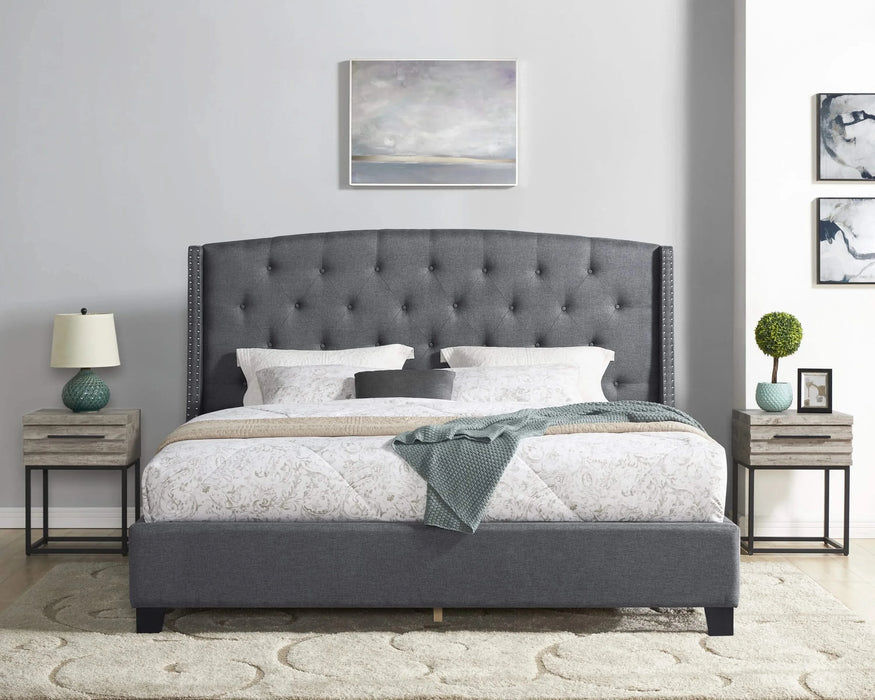 Belize 3-Piece Upholstered Bedroom Set, Tufted Wingback Bed with Two Gray Nightstands Default -DTYStore