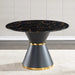 Black Marble Printed MDF Round Dining Table, Black Columnar Base with Gold Annulus(Not Including Chairs) Default -DTYStore
