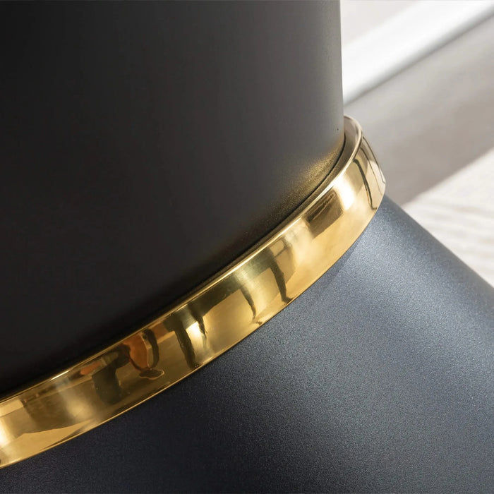 Black Marble Printed MDF Round Dining Table, Black Columnar Base with Gold Annulus(Not Including Chairs) Default -DTYStore