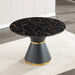 Black Marble Printed MDF Round Dining Table, Black Columnar Base with Gold Annulus(Not Including Chairs) Default -DTYStore