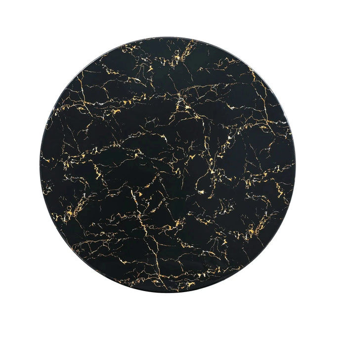 Black Marble Printed MDF Round Dining Table, Black Columnar Base with Gold Annulus(Not Including Chairs) Default -DTYStore