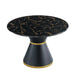 Black Marble Printed MDF Round Dining Table, Black Columnar Base with Gold Annulus(Not Including Chairs) Default -DTYStore