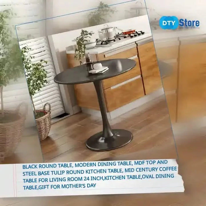 Black Round Table, Modern Dining Table, MDF Top and Steel Base Tulip Round Kitchen Table, Mid Century Coffee Table for Living Room 24 Inch,Kitchen Table,Oval Dining Table,Gift for Mother's day Default -DTYStore