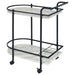 Black and Faux White Marble Serving Cart with Wine Rack Default -DTYStore