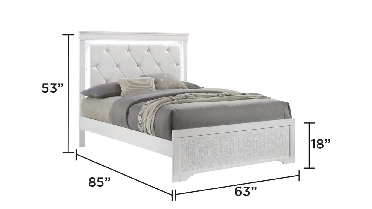 Blaze Upholstered Modern Style 4 Pc Queen Bedroom Set with LED Headboard Made with Wood in White(NJ INVENTORY) Default -DTYStore