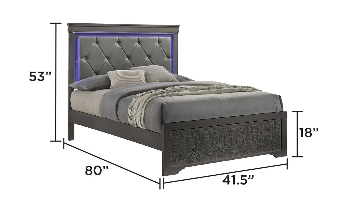 Blaze Upholstered Modern Style 4 Pc Twin Bedroom Set with LED Headboard Made with Wood in Metallic Gray(CA WAREHOUSE) Default -DTYStore