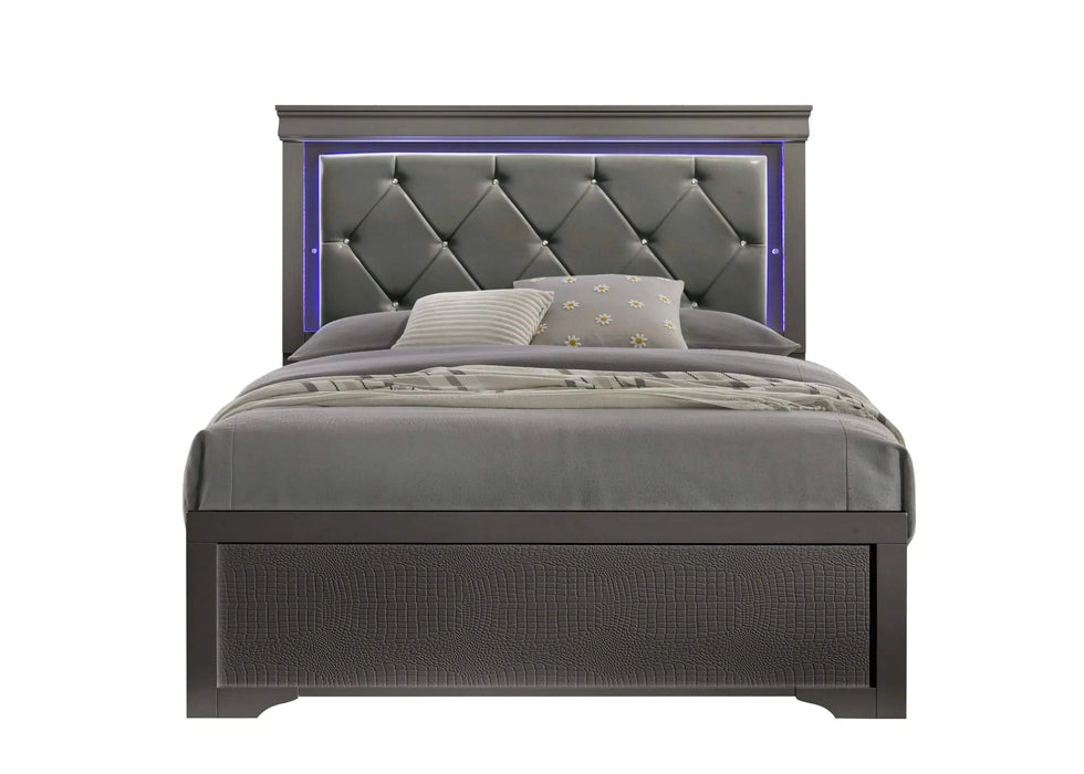 Blaze Upholstered Modern Style 5 Pc Full Bedroom Set with LED Headboard Made with Wood in Metallic Gray(NJ INVENTORY) Default -DTYStore