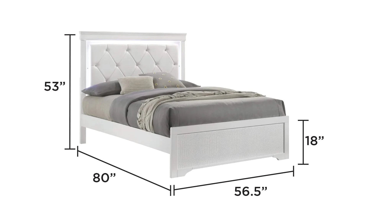 Blaze Upholstered Modern Style 5 Pc Full Bedroom Set with LED Headboard Made with Wood in White(CA WAREHOUSE) Default -DTYStore