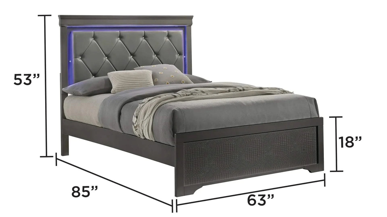 Blaze Upholstered Modern Style 5 Pc Queen Bedroom Set with LED Headboard Made with Wood in Metallic Gray(CA WAREHOUSE) Default -DTYStore