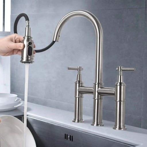 Bridge Kitchen Faucet with Pull-Down Sprayhead in Spot Default -DTYStore