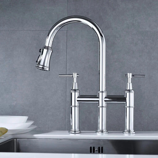 Bridge Kitchen Faucet with Pull-Down Sprayhead in Spot Default -DTYStore
