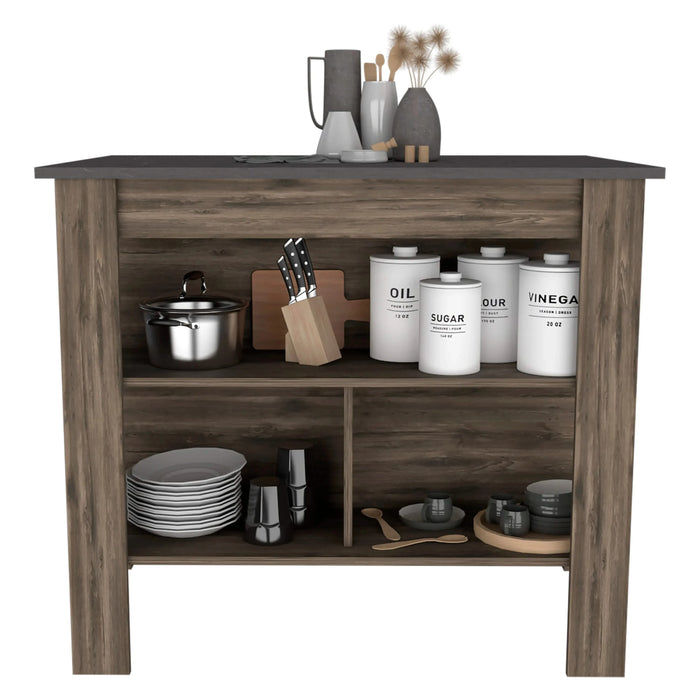 Brooklyn Kitchen Island, Three Concealed Shelves Default -DTYStore