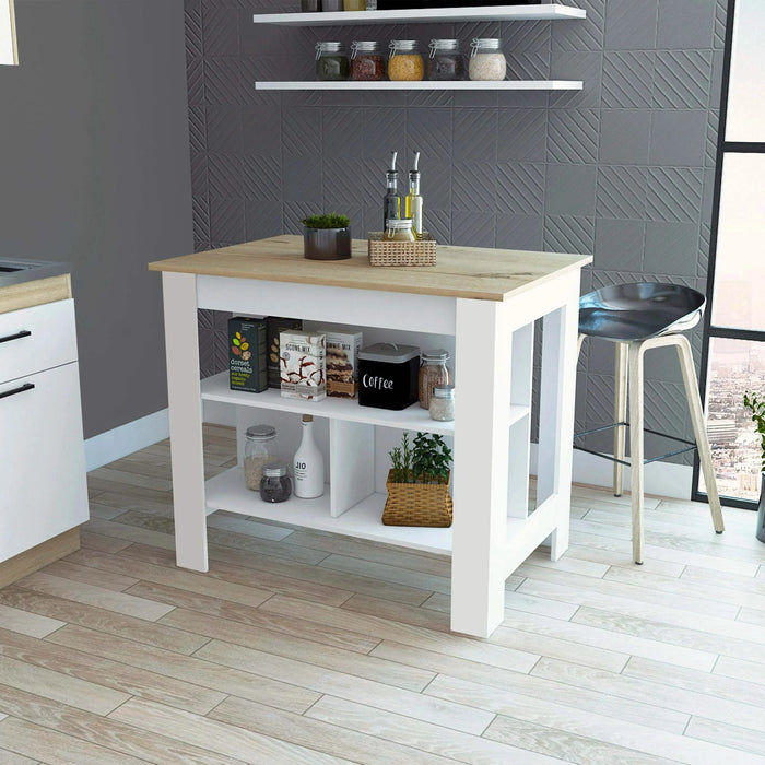 Brooklyn Kitchen Island, Three Concealed Shelves Default -DTYStore