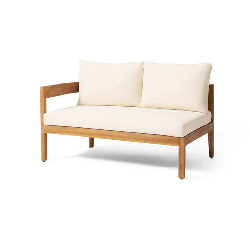 Brooklyn Sofa Set - Rounded Tuxedo Design Teak Beige Acacia Wood Outdoor Furniture Default -DTYStore