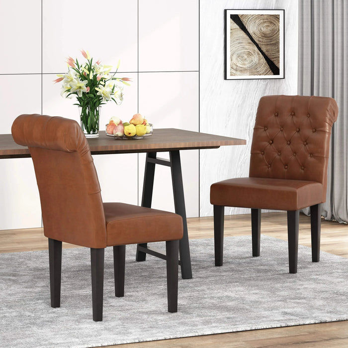 Broxton Tuft Dining Rolltop Chair Set of 2, Contemporary Design, Light Brown, PU Material Default -DTYStore