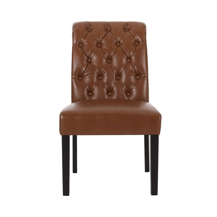 Broxton Tuft Dining Rolltop Chair Set of 2, Contemporary Design, Light Brown, PU Material Default -DTYStore