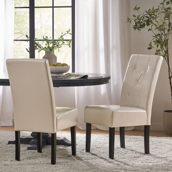 CARTER 5-Tuft KD Dining Chair with Button Tufted Backrest and Espresso Legs in Ivory Bonded Leather Default -DTYStore