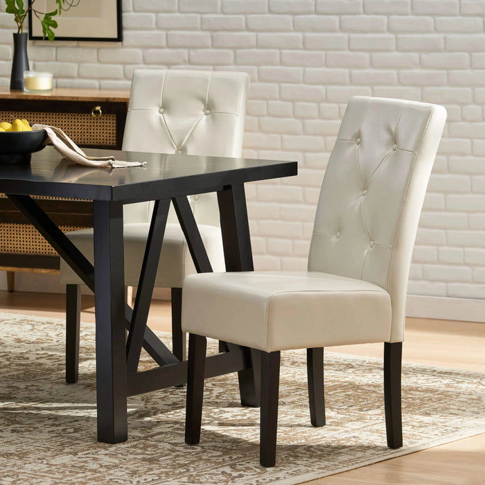 CARTER 5-Tuft KD Dining Chair with Button Tufted Backrest and Espresso Legs in Ivory Bonded Leather Default -DTYStore
