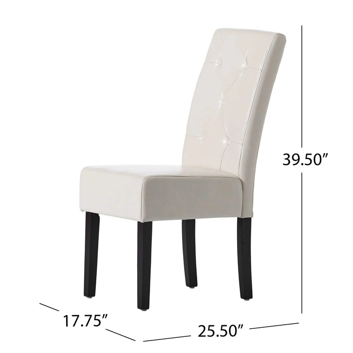 CARTER 5-Tuft KD Dining Chair with Button Tufted Backrest and Espresso Legs in Ivory Bonded Leather Default -DTYStore