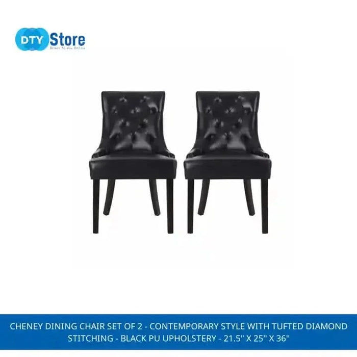 CHENEY Dining Chair Set of 2 - Contemporary Style with Tufted Diamond Stitching - Black PU Upholstery - 21.5'' x 25'' x 36'' Default -DTYStore