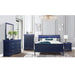 Charlston Sleigh Style 5-Piece Bedroom Set with LED Headboard in Blue Solid Wood and MDF Default -DTYStore