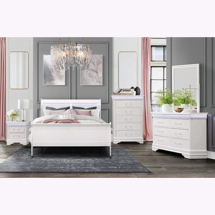 Charlston White Queen Bedroom Set with Sleigh Style Bed and Led Lighting Default -DTYStore