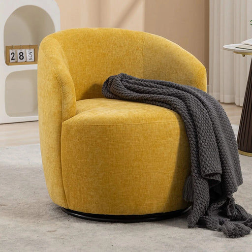 Chenille Fabric Swivel Accent Barrel Armchair with Black Powder-Coated Metal Ring Yellow -DTYStore
