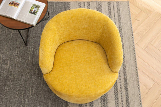 Chenille Fabric Swivel Accent Barrel Armchair with Black Powder-Coated Metal Ring Yellow -DTYStore