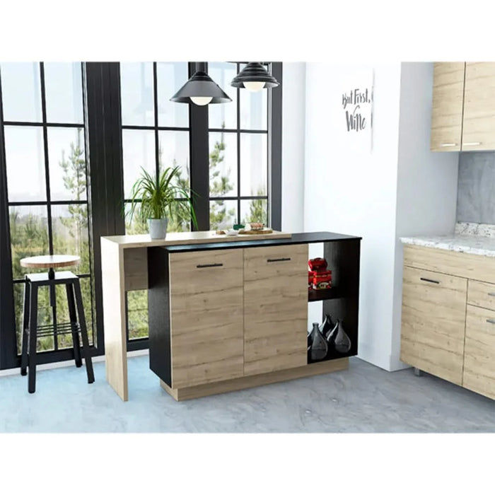 Chesterfield 2-Shelf 1-Drawer Kitchen Island Black Wengue and Light Oak Default -DTYStore