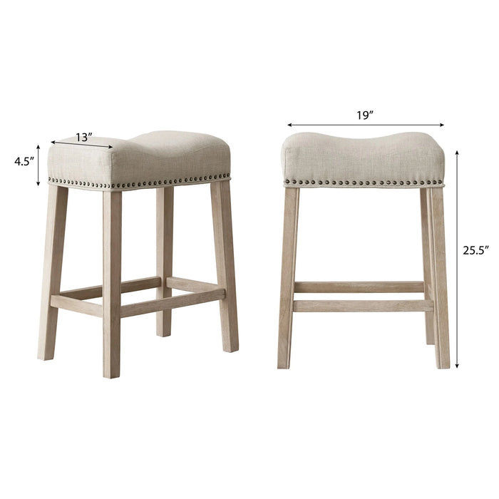 CoCo Upholstered Backless Saddle Seat Counter Stools 24' height Set of 2, Tan Default -DTYStore