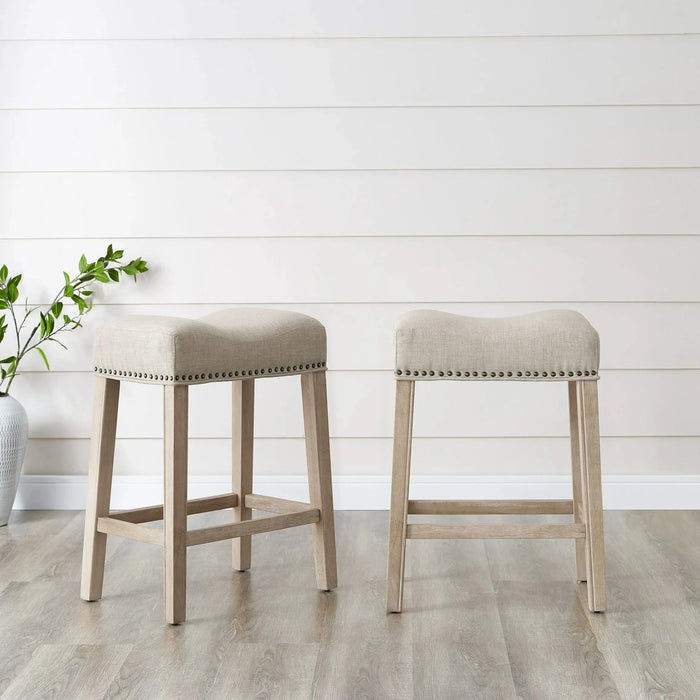 CoCo Upholstered Backless Saddle Seat Counter Stools 24' height Set of 2, Tan Default -DTYStore