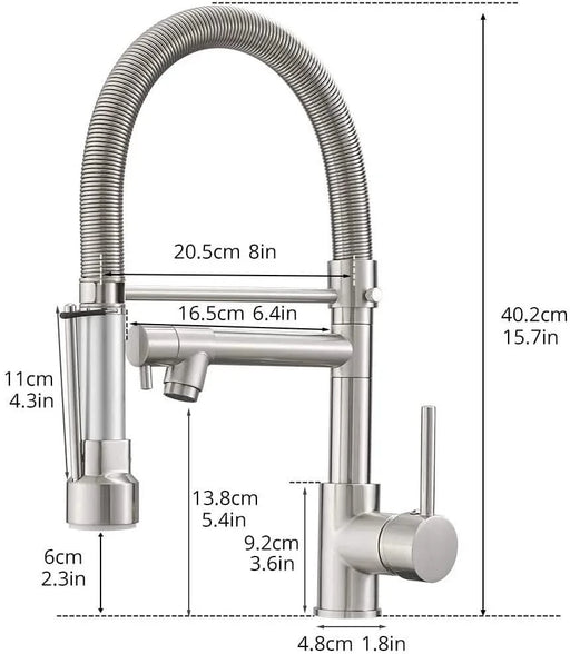 Commercial Style Kitchen Faucet with Pull Down Sprayer, Brushed Nickel Commercial Kitchen Faucet, Spring Kitchen Faucet, Kitchen Sink Faucet Default -DTYStore