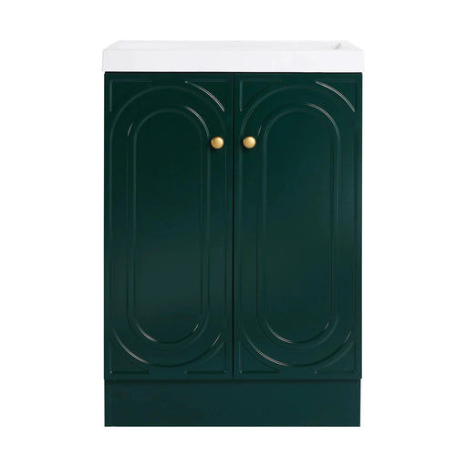 Contemporary 24' Freestanding Bathroom Vanity with White Resin Sink & Soft-Close Doors in Dark Green Plywood Default -DTYStore