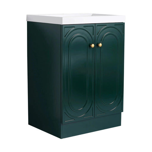 Contemporary 24' Freestanding Bathroom Vanity with White Resin Sink & Soft-Close Doors in Dark Green Plywood Default -DTYStore