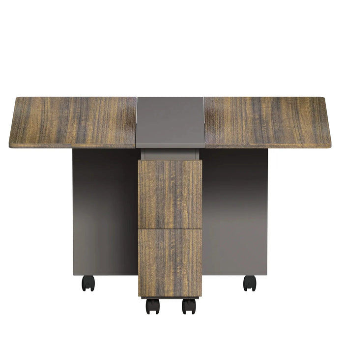 Contemporary 5-Piece Folding Extendable Dining Table Set with Chairs for 4, Brown, MDF, 55'' Default -DTYStore