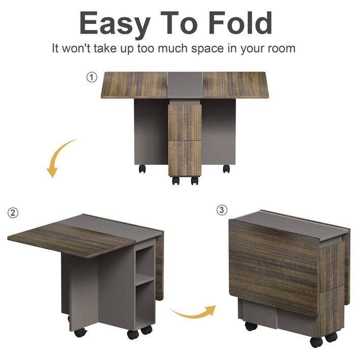 Contemporary 5-Piece Folding Extendable Dining Table Set with Chairs for 4, Brown, MDF, 55'' Default -DTYStore