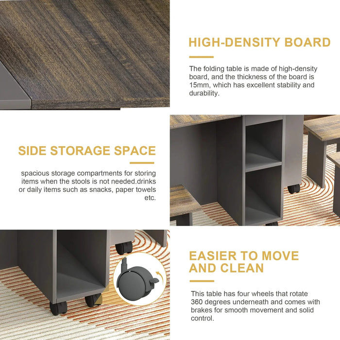 Contemporary 5-Piece Folding Extendable Dining Table Set with Chairs for 4, Brown, MDF, 55'' Default -DTYStore