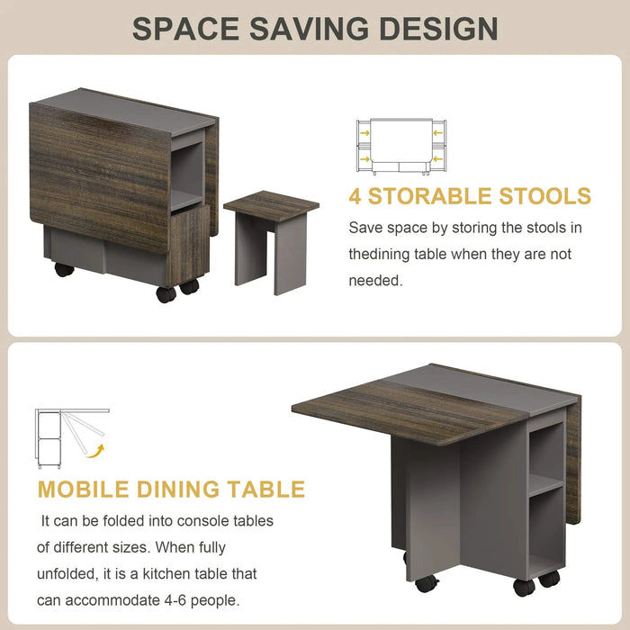 Contemporary 5-Piece Folding Extendable Dining Table Set with Chairs for 4, Brown, MDF, 55'' Default -DTYStore