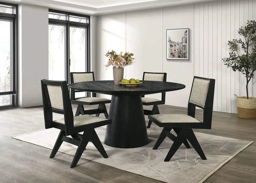Contemporary 5pc Black Dining Set Gray Upholstery Table w 4x Side Chairs 59" Round Dining Table Default -DTYStore