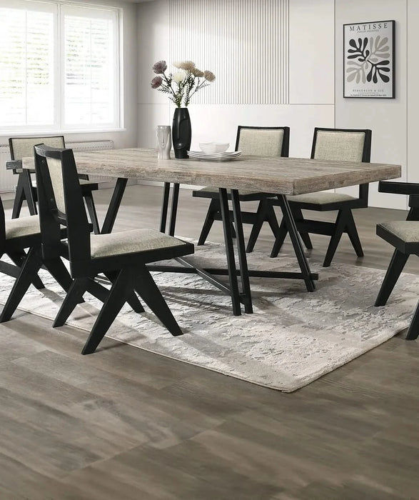 Contemporary 7pc Black Dining Set Rubber wood Dining Table w 2x Arm Chairs And 4x Side Chairs Default -DTYStore