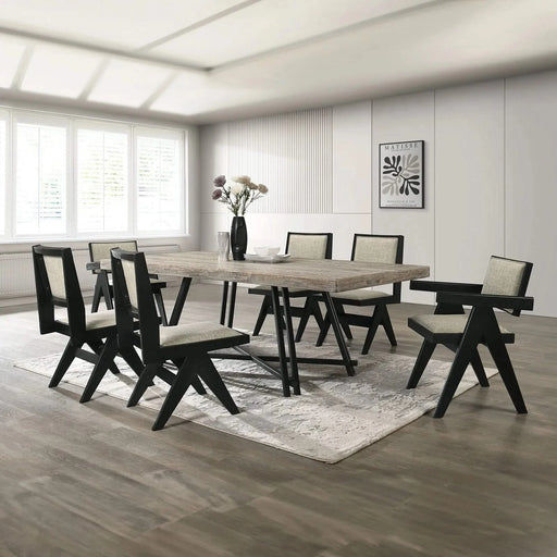 Contemporary 7pc Black Dining Set Rubber wood Dining Table w 2x Arm Chairs And 4x Side Chairs Default -DTYStore
