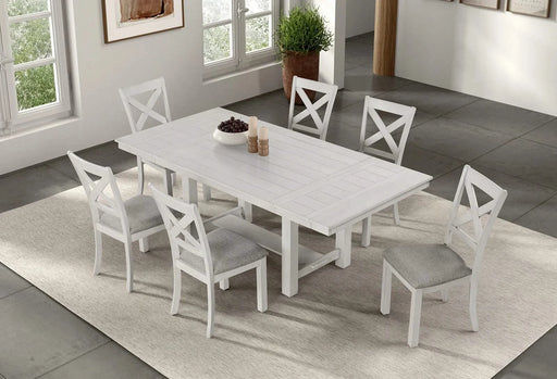 Contemporary 7pc Dining Set White Oak Table w Leaf 6x Side Chairs Cross Back Cushion Seat Chair Default -DTYStore