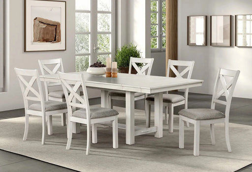 Contemporary 7pc Dining Set White Oak Table w Leaf 6x Side Chairs Cross Back Cushion Seat Chair Default -DTYStore