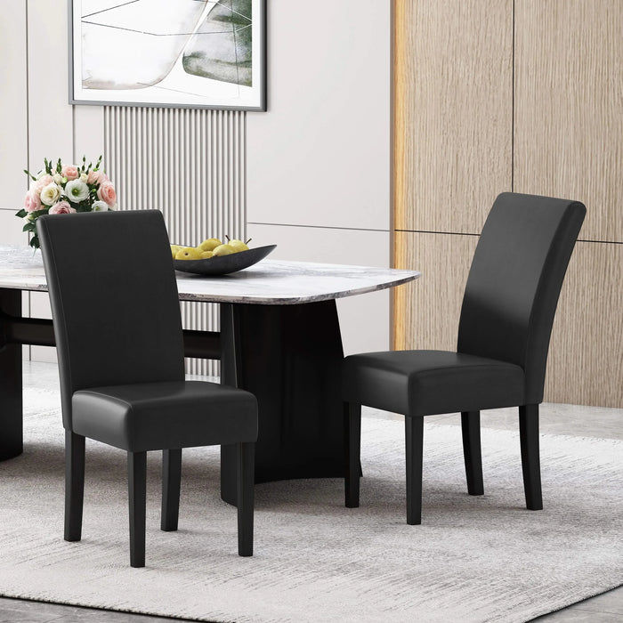 Contemporary Dining Chair Set of 2 with Rubberwood Legs in Black PU Upholstery Default -DTYStore