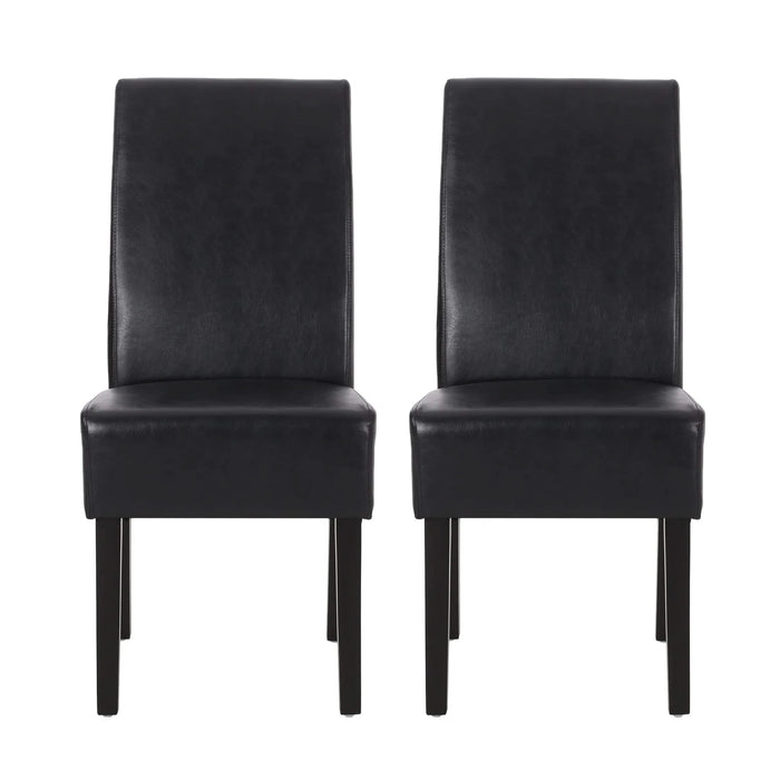 Contemporary Dining Chair Set of 2 with Rubberwood Legs in Black PU Upholstery Default -DTYStore